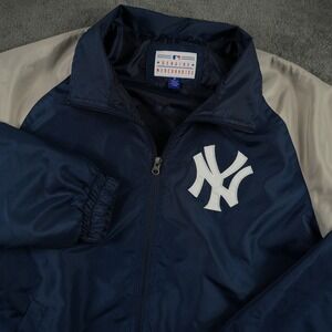 New York Yankees Windbreaker Jacket Mens M Navy Blue Full Zip Colorblock MLB